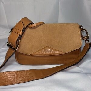 Aimee Kestenberg Flap Over Tan Leather Shoulder Crossbody Bag